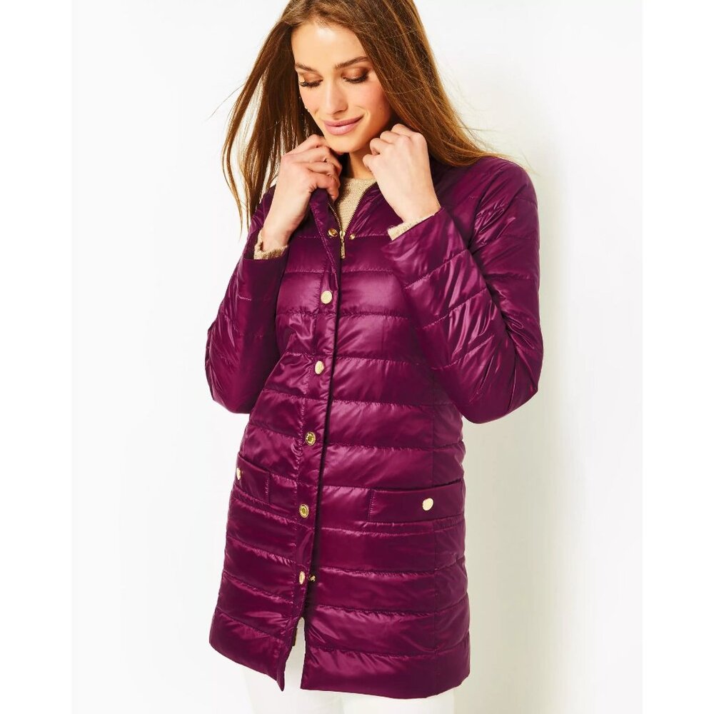 Lilly Pulitzer Tonia Down Puffer Jacket Amarena Cherry Size 00 - New with Tag
